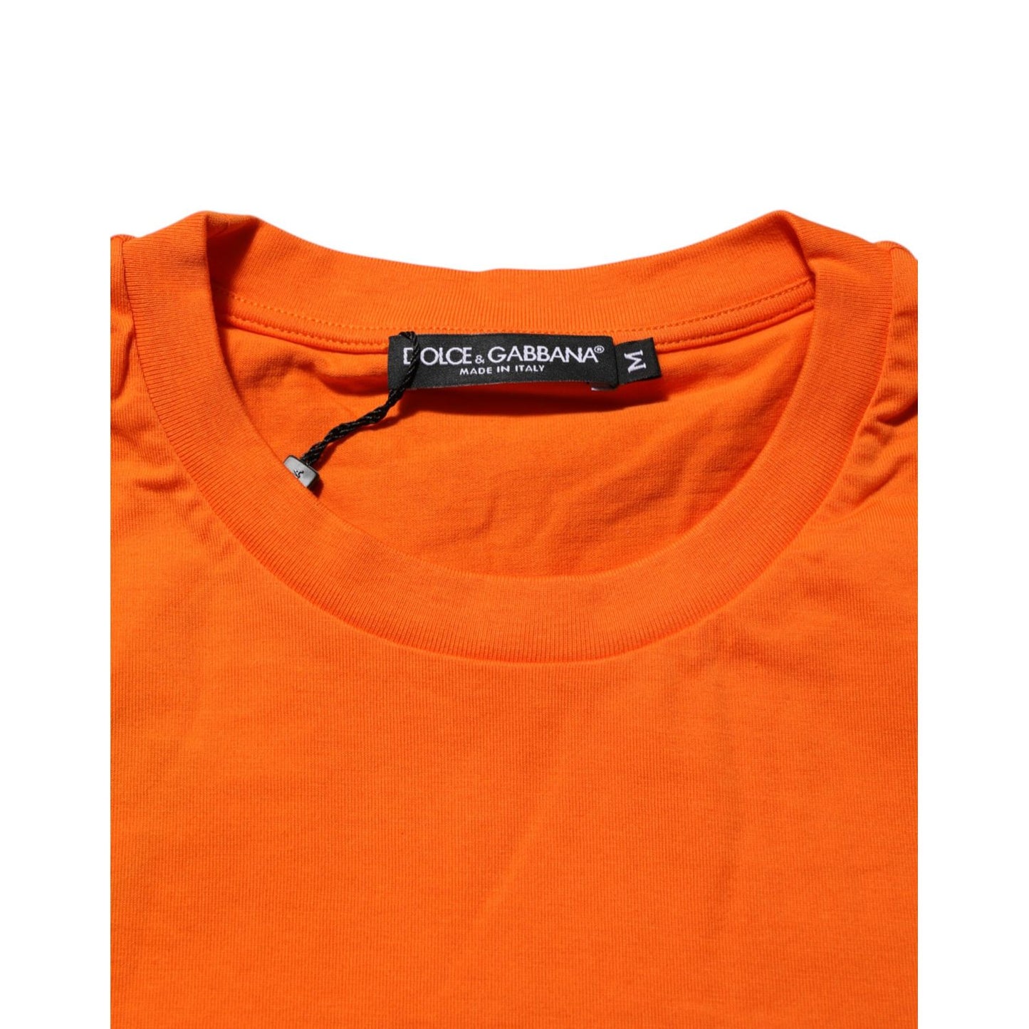 Dolce & Gabbana Orange DGVIB3 Crew Neck Short Sleeves T-shirt crafted from soft cotton with logo, shown on hanger.