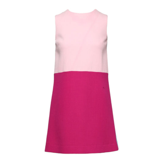 Dolce & Gabbana Pink Blue Wool Sleeveless Shift Mini Dress Dolce & Gabbana