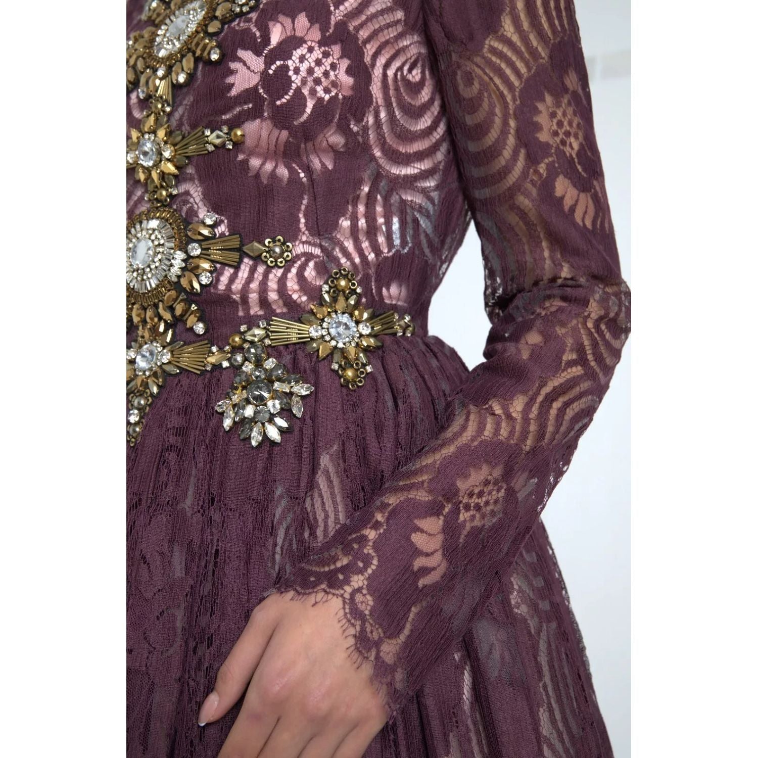 Dolce & Gabbana Purple Viscose Crystal A-Line Gown Dress