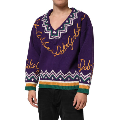 Dolce & Gabbana Purple Wool DG Logo Men Knit Pullover Sweater