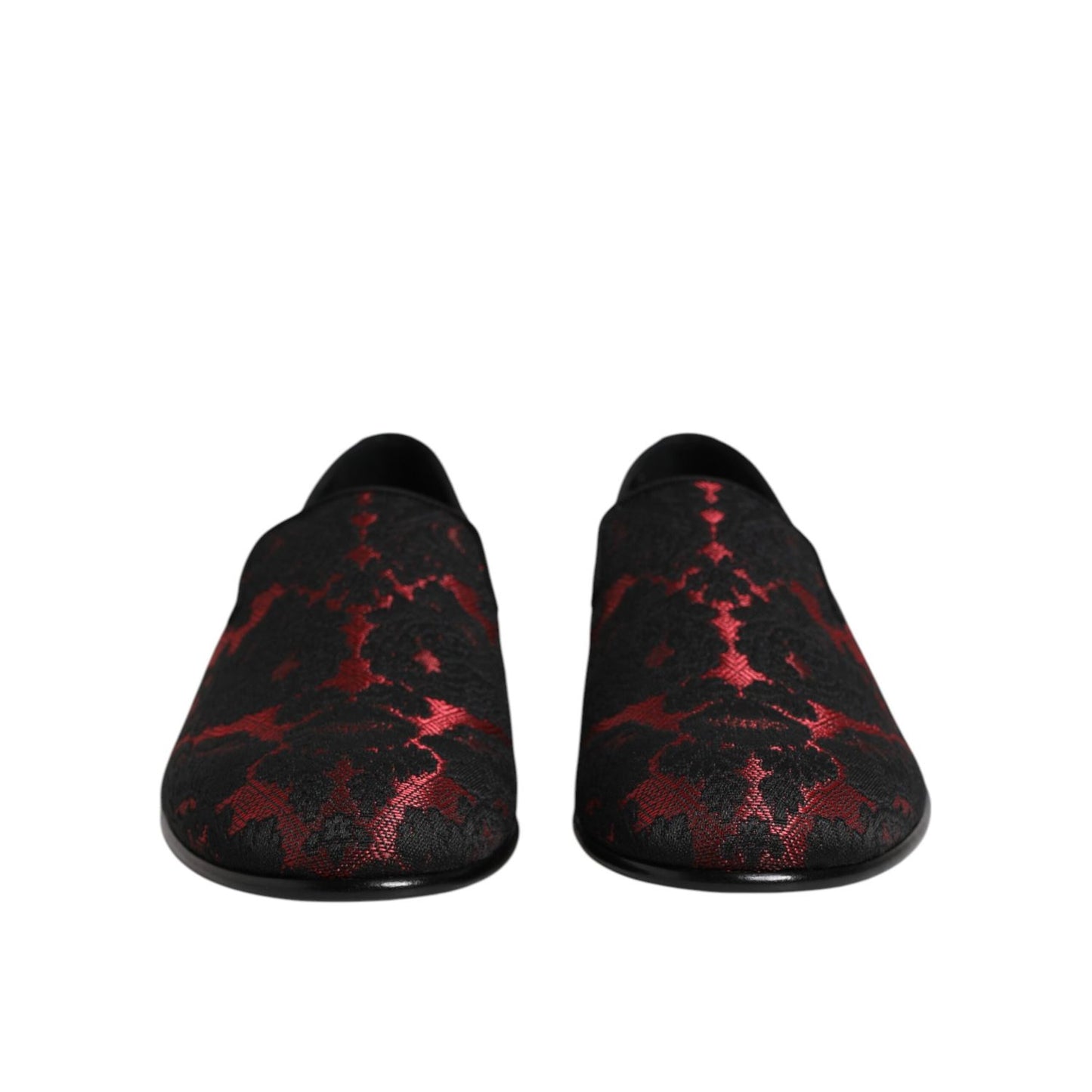 Dolce & Gabbana Red Black Jacquard Slip On Men Loafers Shoes