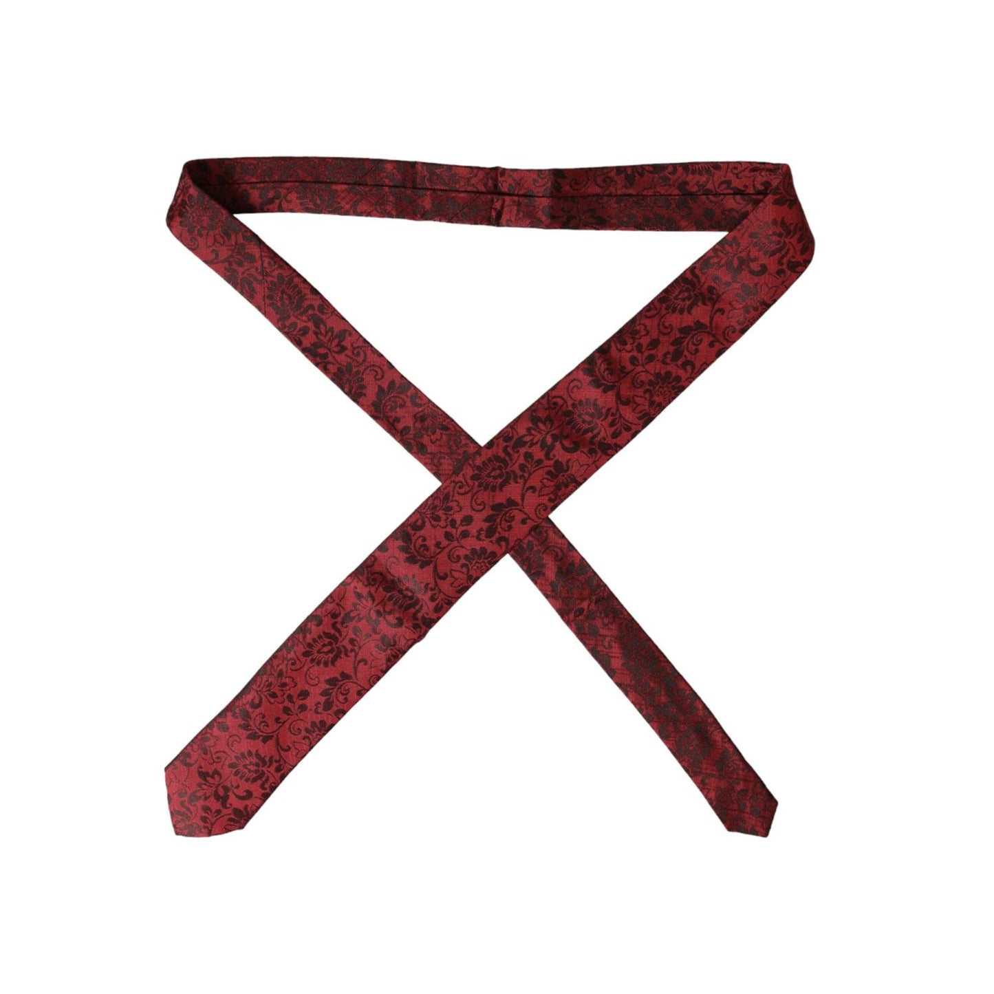 Dolce & Gabbana Red Floral Brocade Silk Adjustable Men Tie made of 100% silk, shown with brocade pattern and tied design.