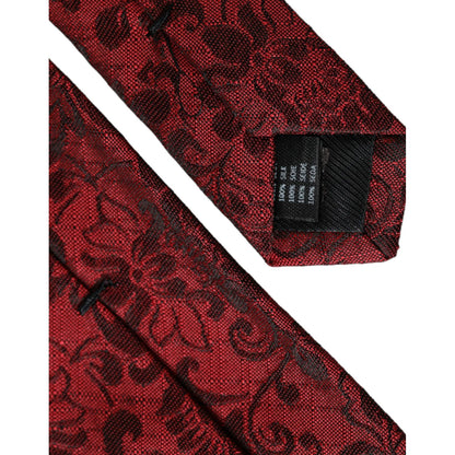 Dolce & Gabbana Red Floral Brocade Silk Adjustable Men Tie, luxurious Italian design, 100% silk, 6cm width, exquisite craftsmanship.