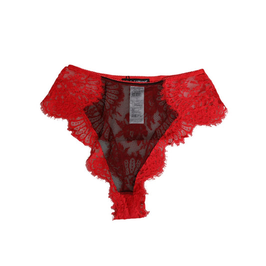 Dolce & Gabbana Red Floral Lace Sheer Briefs Women Underwear with exquisite Italian craftsmanship and sensual lace design.