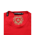 Dolce & Gabbana Red Goodluck 2023 Cotton Crew Neck T-shirt with gold graphic print and logo details, made in Italy, red color, 100% cotton