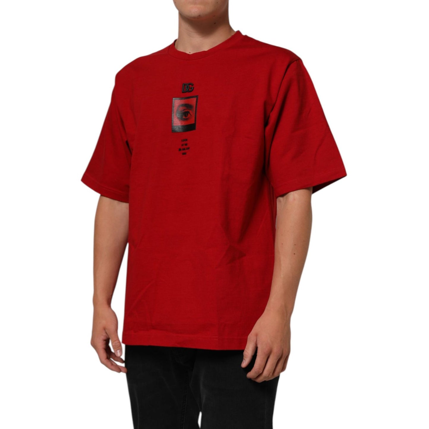 Dolce & Gabbana Red Logo Eye Print Cotton Short Sleeve T-shirt