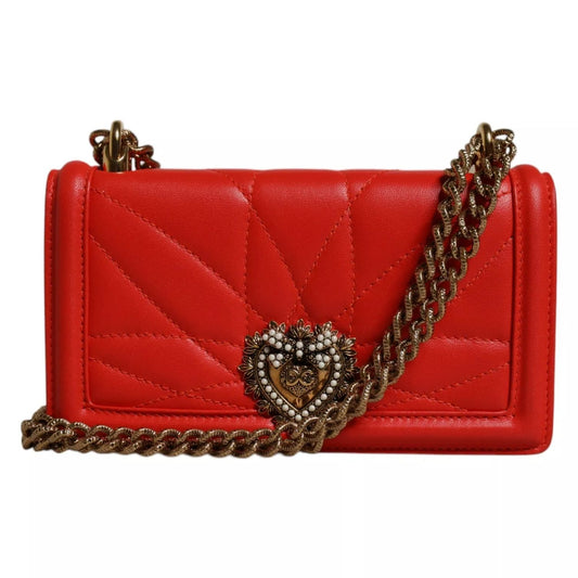 Dolce & Gabbana Red Quilted Devotion Crossbody 11 PRO Phone case bag with gold chain and engraved logo