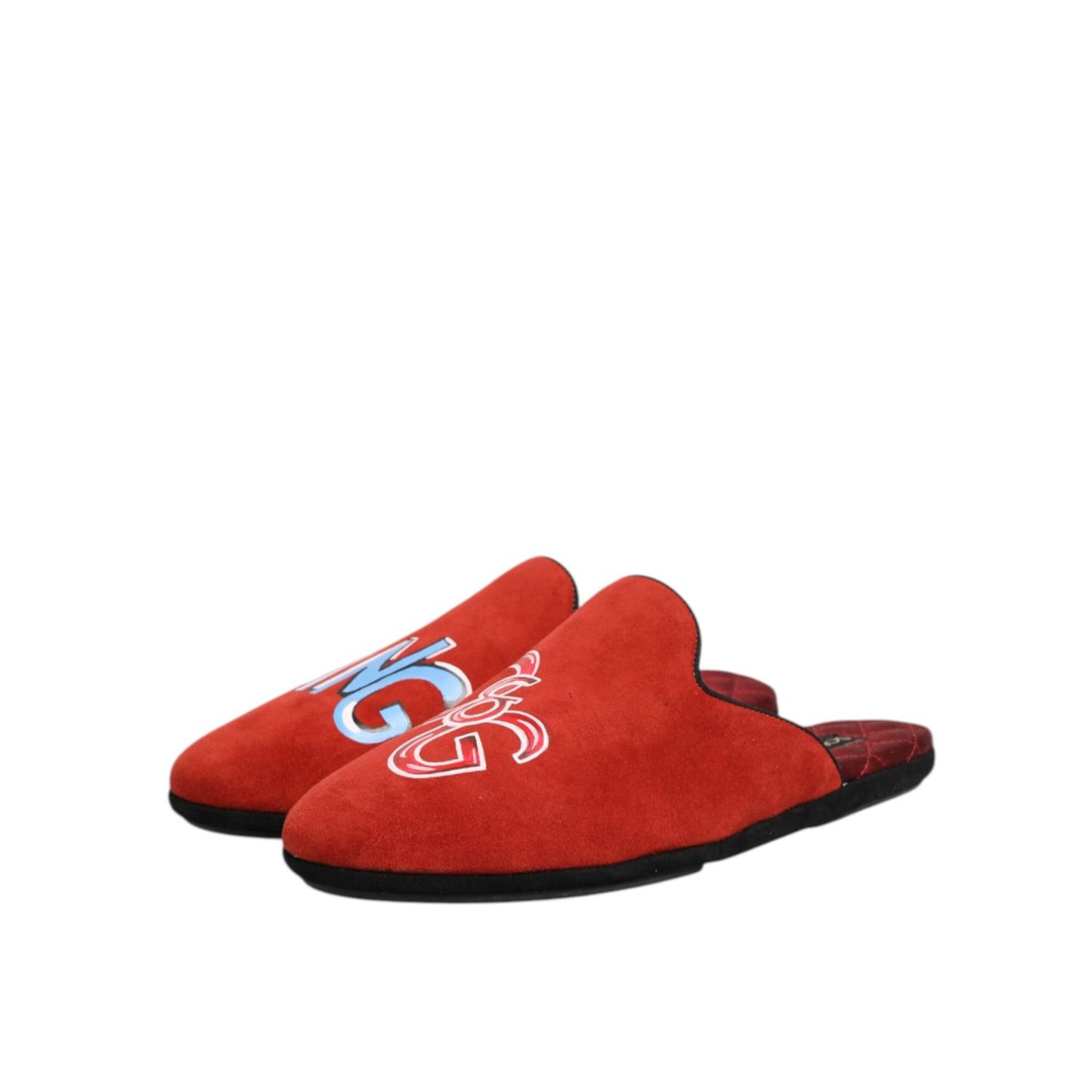 Dolce & Gabbana Red Suede DG King Men House Slippers Shoes with logo detail and suede material.