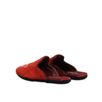 Dolce & Gabbana Red Suede DG King Men House Slippers Shoes, luxurious red suede slip-on with logo detail, men's footwear.