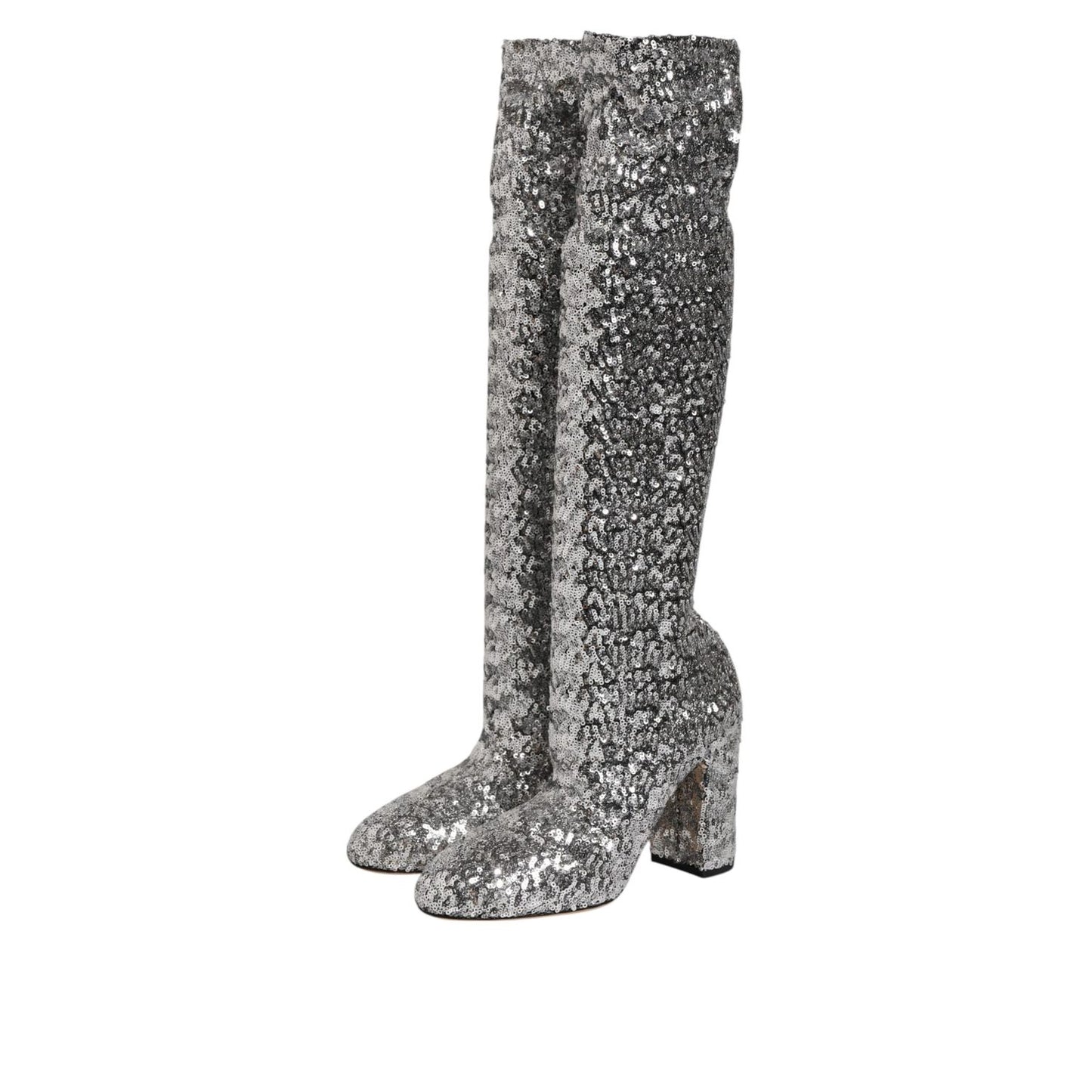 Dolce & Gabbana Shoes Silver Sequins Glitter High Heel Boot Shoes
