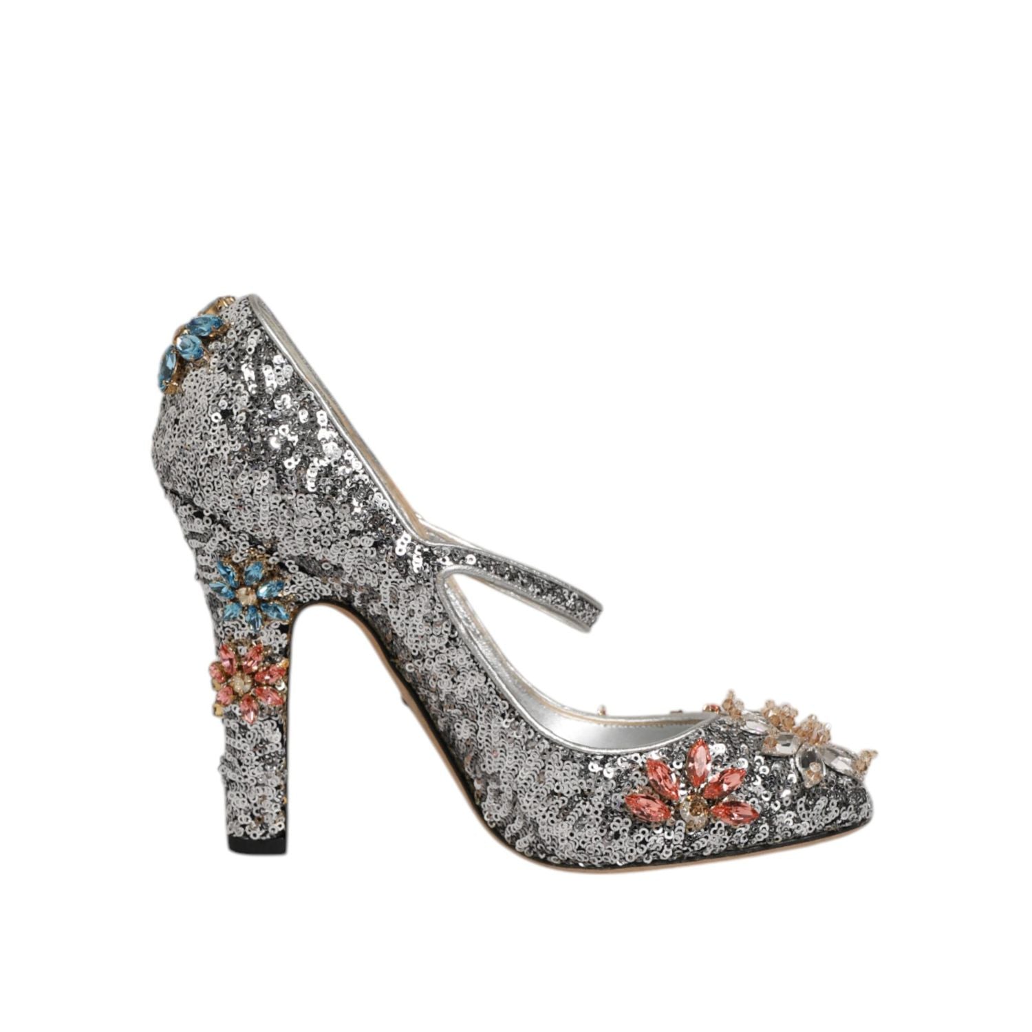 Dolce & Gabbana Silver Sequin Crystal Mary Janes Pumps Shoes