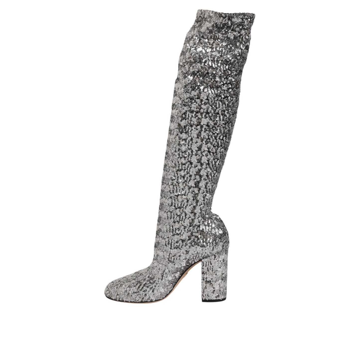 Dolce & Gabbana Silver Sequins Glitter High Heel Boot Shoes