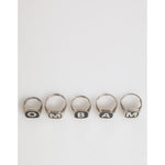 Dolce & Gabbana Silver Tone Brass Lettering Set 5 Pieces Adjustable Ring with engraved letters on white background.