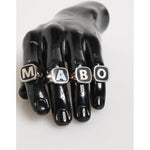 Dolce & Gabbana Silver Tone Brass Lettering Set 5 Pieces Adjustable Ring displayed on a hand model