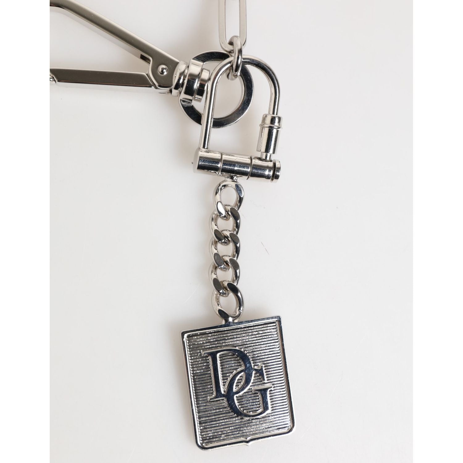 Dolce & Gabbana Silver Tone Metal Chain DG Logo Pendant Men Necklace