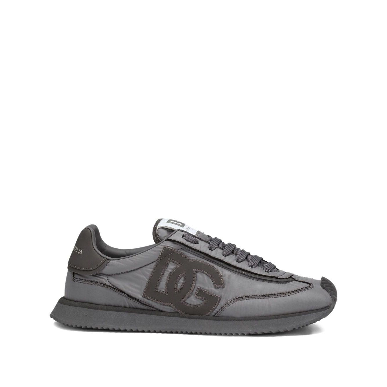 Dolce & Gabbana Sneakers Grey with embroidered logo, lace-up, flat rubber sole, and padded collar in dark gray.