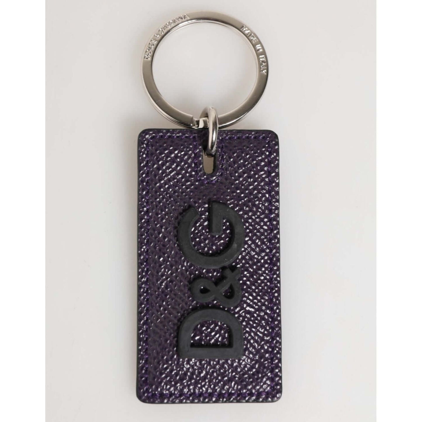 Dolce & Gabbana Violet Leather Logo Metal Ring Men Keychain Keyring