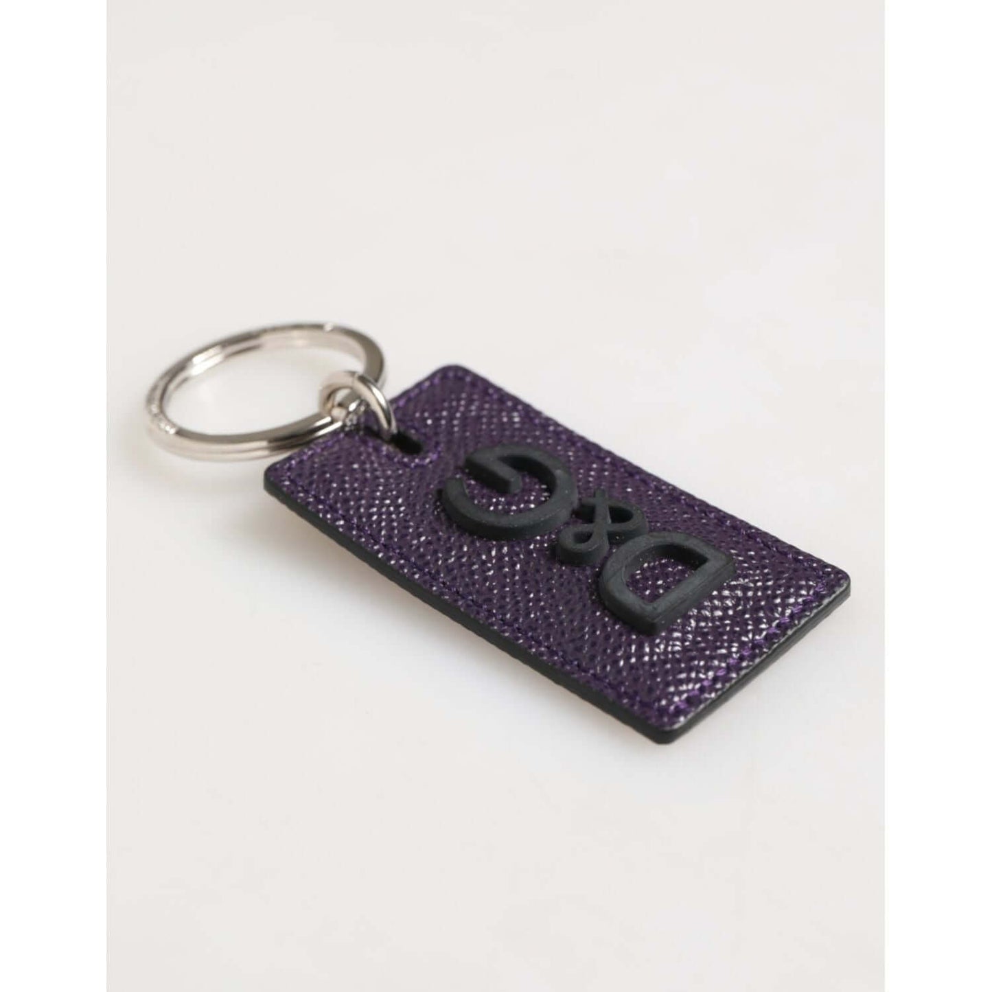 Dolce & Gabbana Violet Leather Logo Metal Ring Men Keychain Keyring