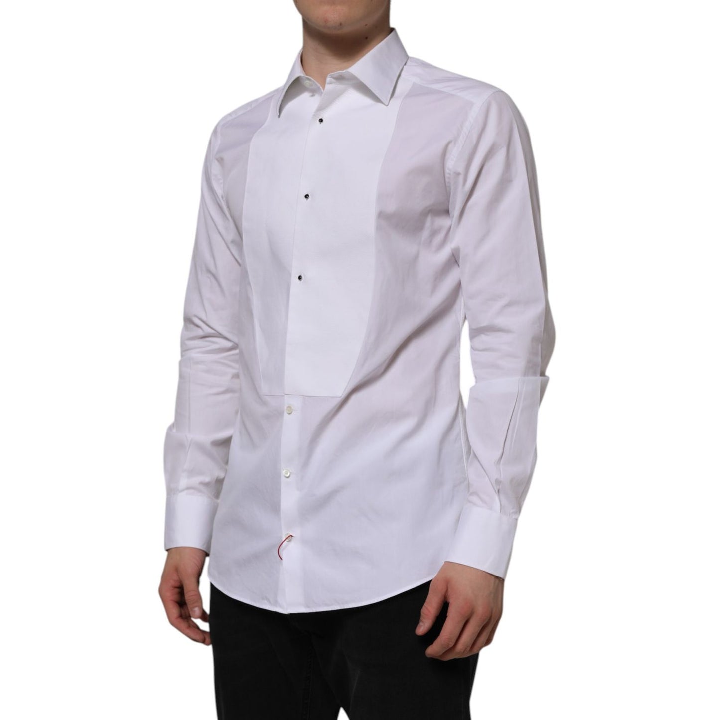 Dolce & Gabbana White Bib Cotton Poplin GOLD Formal Shirt