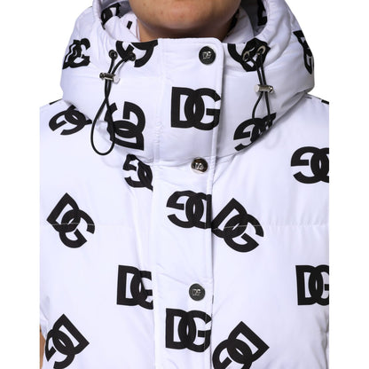 Dolce & Gabbana White Black DG Mania Polyester Puffer Jacket