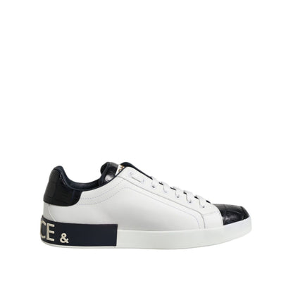 Dolce & Gabbana White Black Leather Portofino Sneaker Shoes