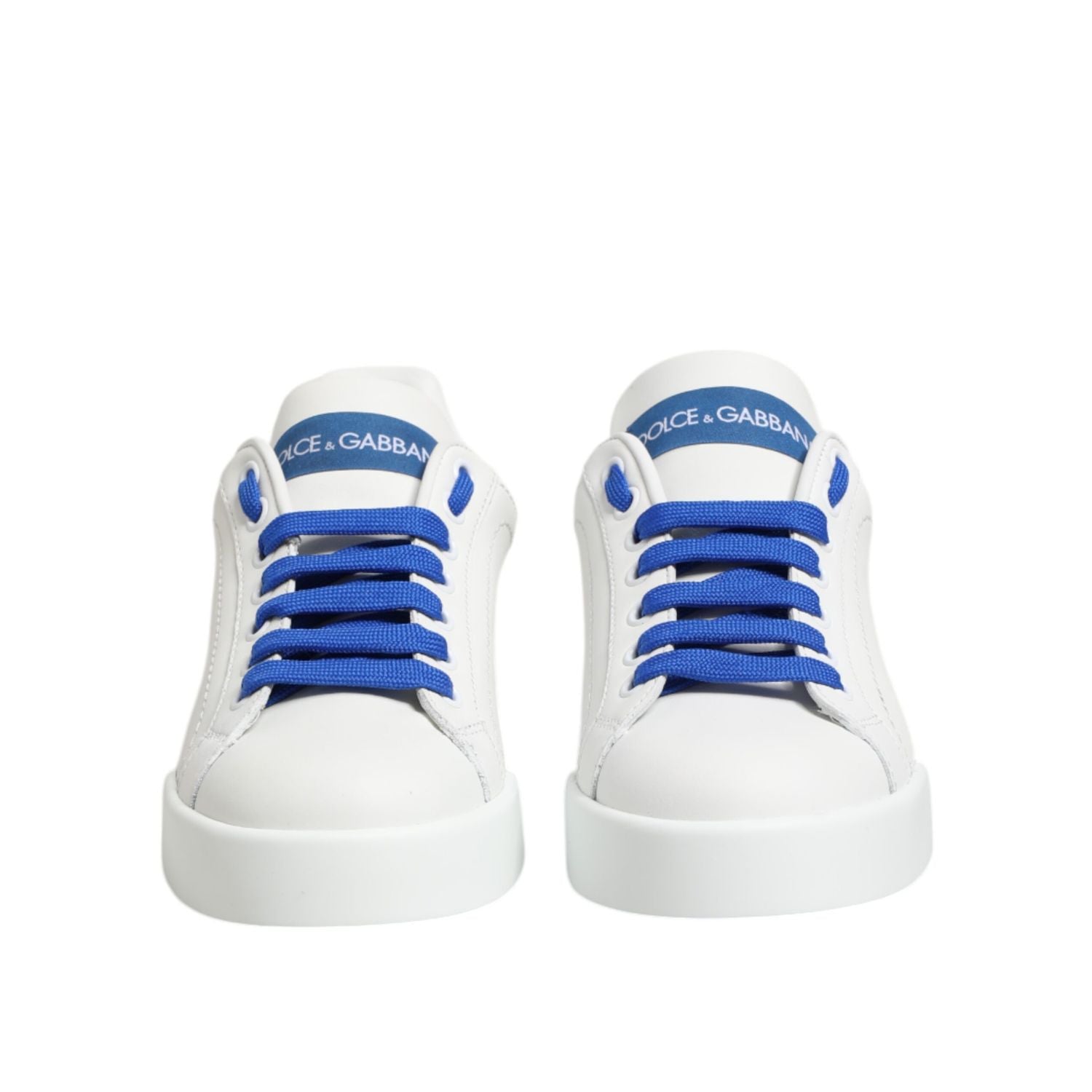 Dolce & Gabbana White Blue Leather Low Top Sneakers Shoes