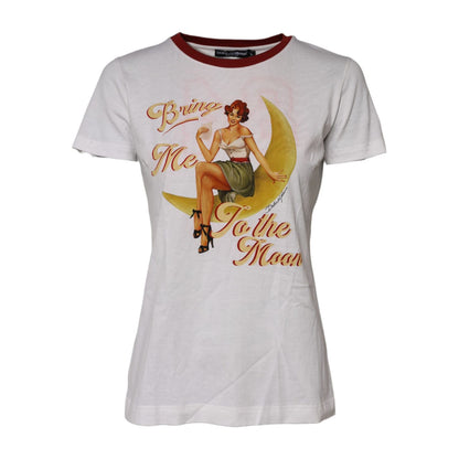 Dolce & Gabbana White Bring Me To The Moon Pin Up T-shirt Top