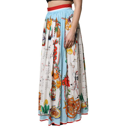 Dolce & Gabbana White Calendar Print Cotton Gathered Maxi Skirt