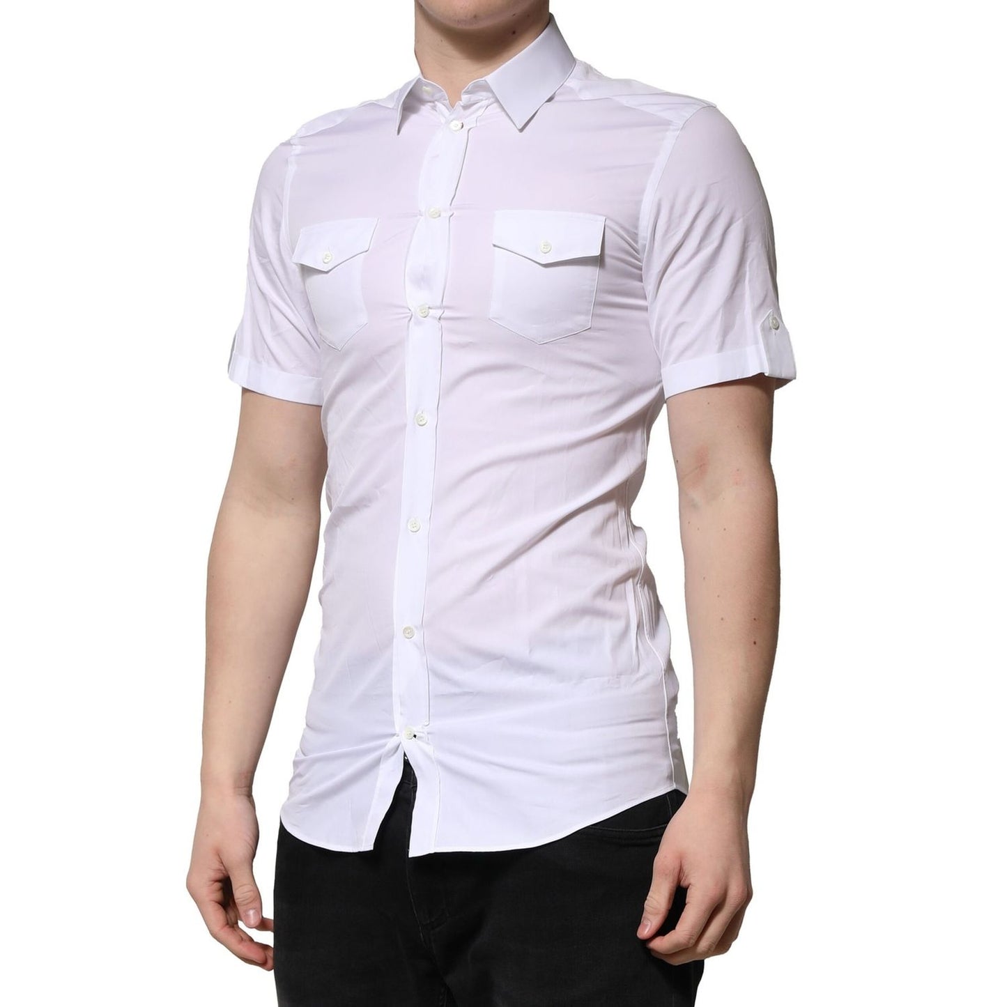 Dolce & Gabbana White Cotton GOLD Short Sleeves Formal Shirt