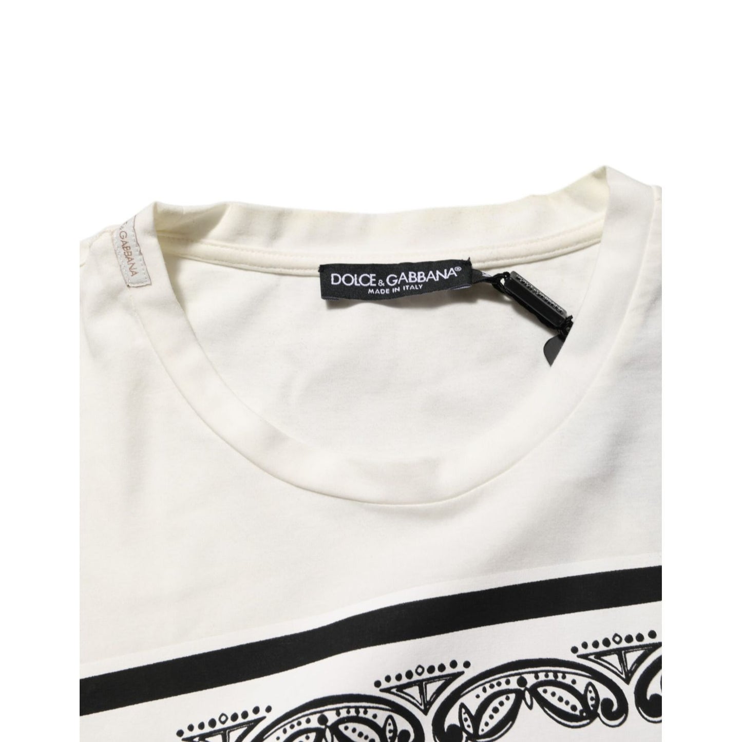 Dolce & Gabbana White Cotton Logo Bandana Print Men T-shirt