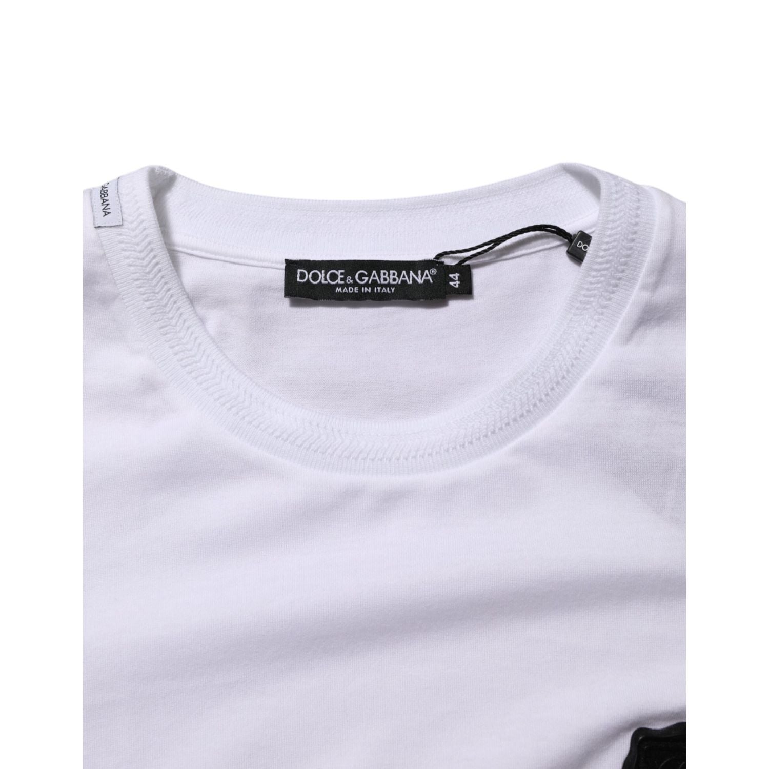 Dolce & Gabbana White Cotton Logo Patch Crew Neck  T-shirt
