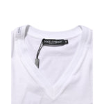 Dolce & Gabbana White Cotton Logo Patch V-neck Tee T-shirt showing brand label and design detail.
