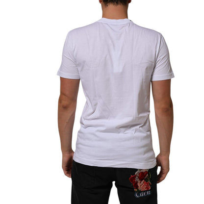 Dolce & Gabbana White Cotton Logo Print Crew Neck T-shirt