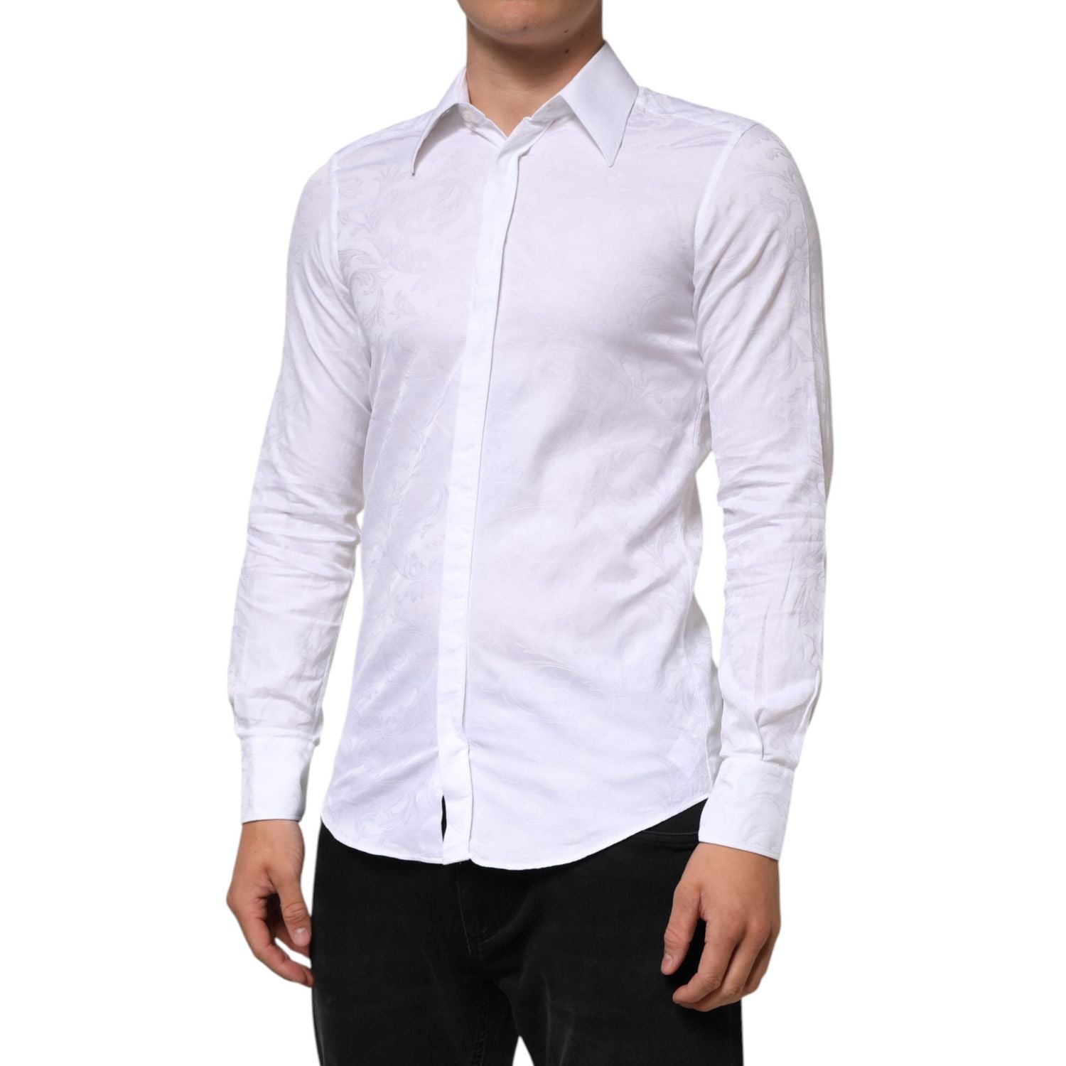 Dolce & Gabbana White Cotton MARTINI Paisley Jacquard Shirt