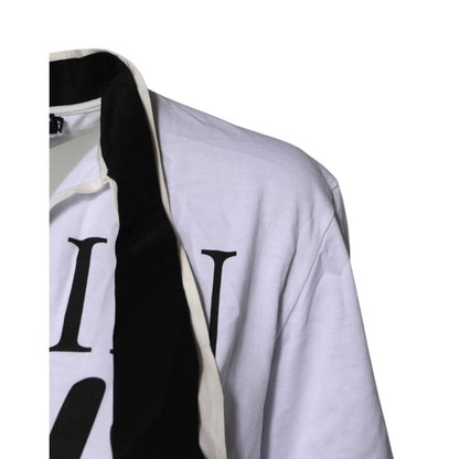 Dolce & Gabbana White Cotton Silk Blend Ascot Collar T-shirt