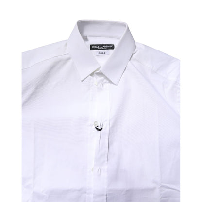 Dolce & Gabbana White Cotton Stretch GOLD Dress Formal Shirt