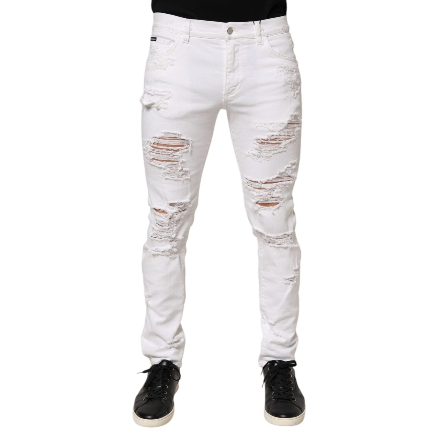 Dolce & Gabbana White Distressed Ripped Denim Trouser Jeans