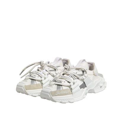 Dolce & Gabbana White Gray Low Top Space Sneakers Shoes with logo details and rubber sole.