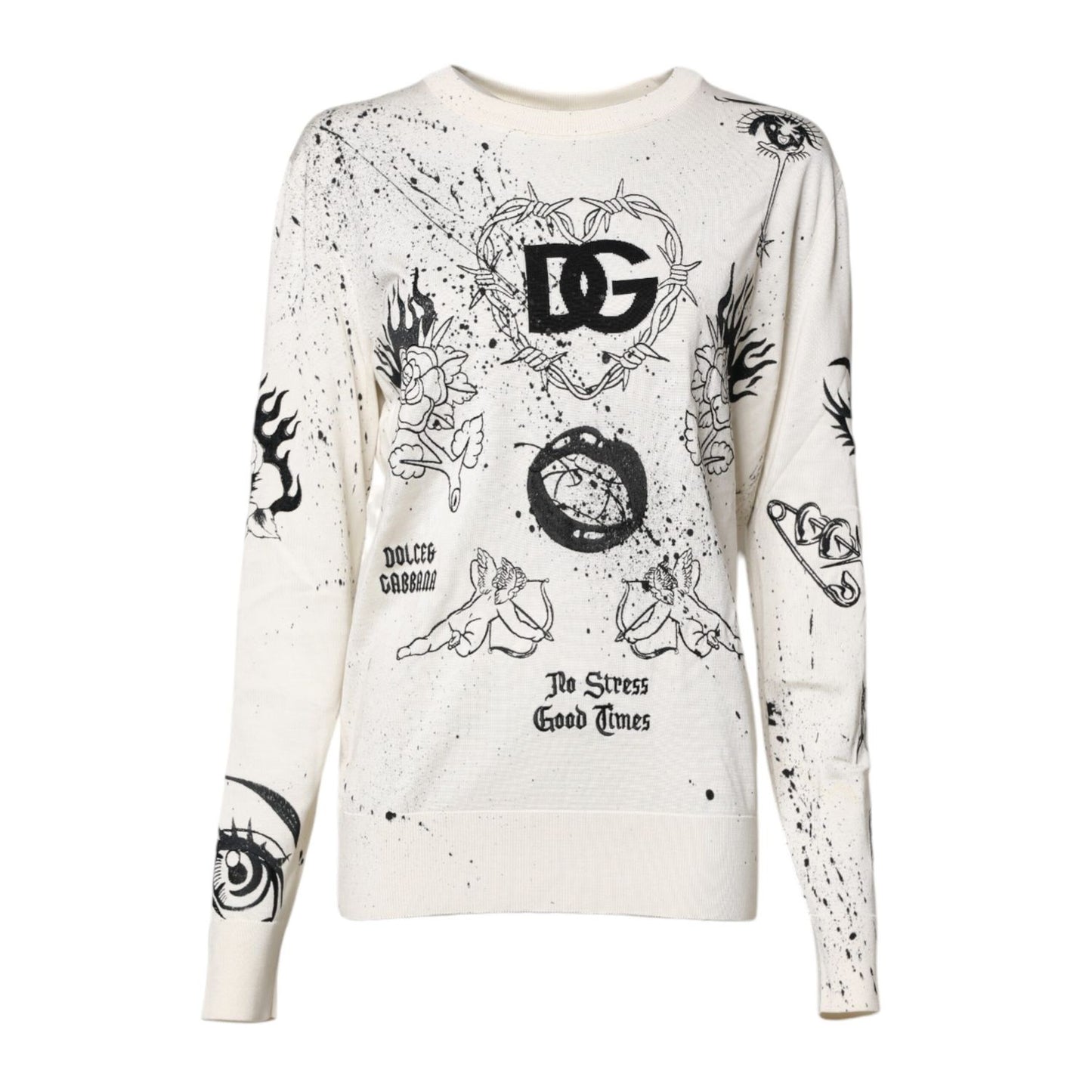 Dolce & Gabbana White Logo Angel Print Women Pullover Sweater