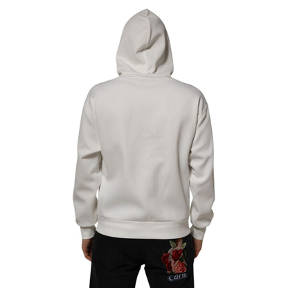 Dolce & Gabbana White Logo Hooded Men Sweatshirt Sweater