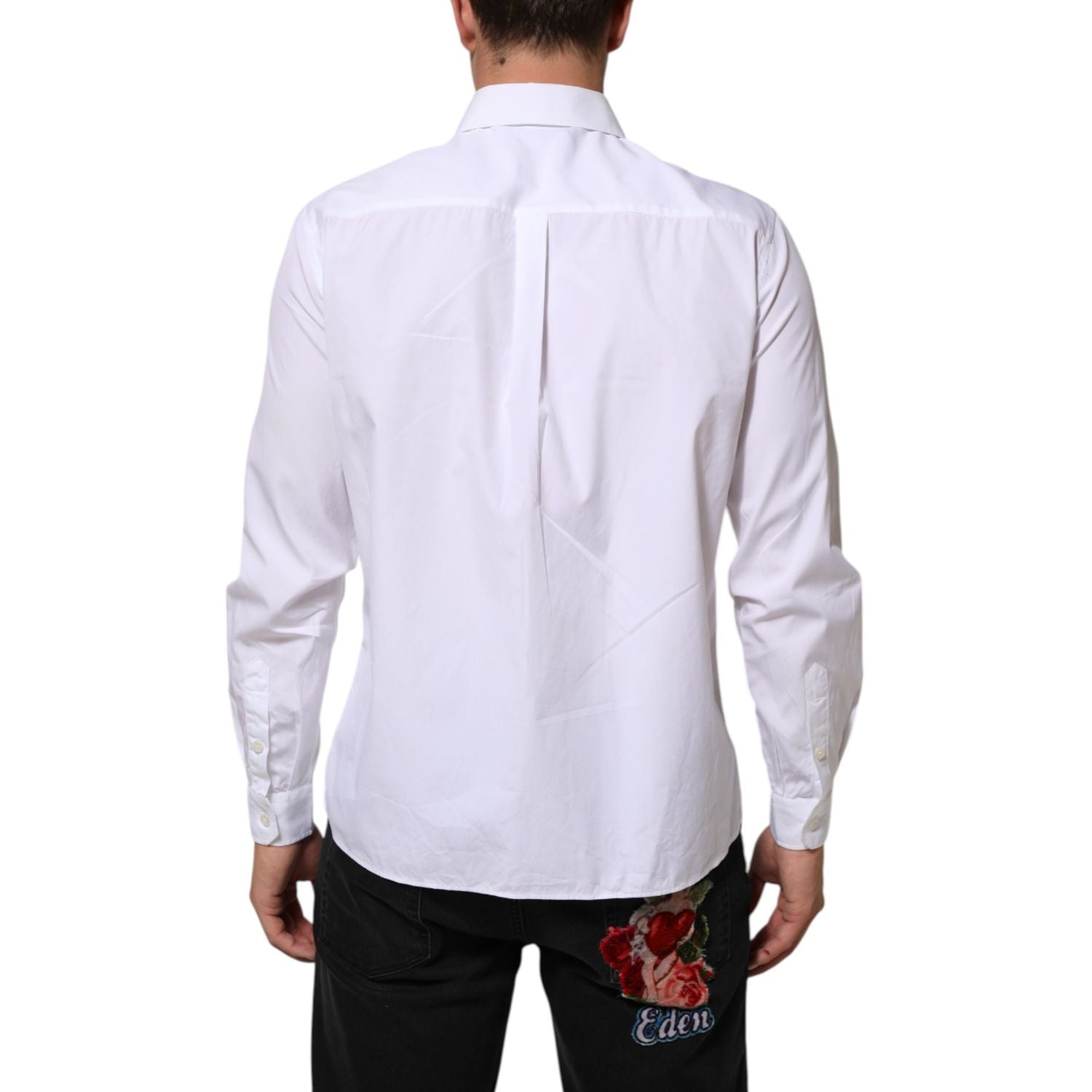 Dolce & Gabbana White Logo Plaque Collared Formal Dress  Shirt