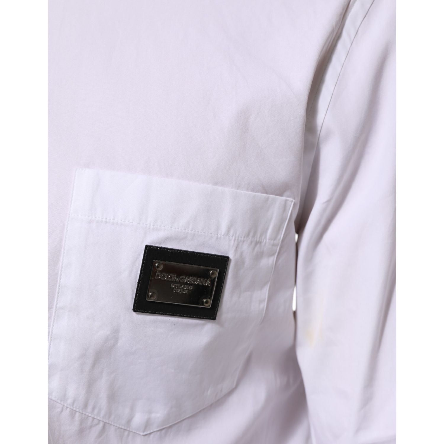Dolce & Gabbana White Logo Plaque Collared Formal Dress  Shirt