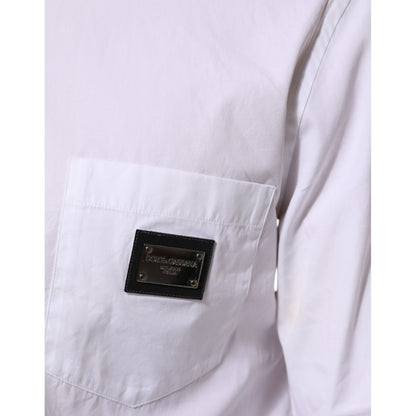 Dolce & Gabbana White Logo Plaque Collared Formal Dress Shirt