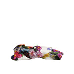 Dolce & Gabbana White Multicolor Floral Silk Bow Crystal Embellished Headband with flower appliqués