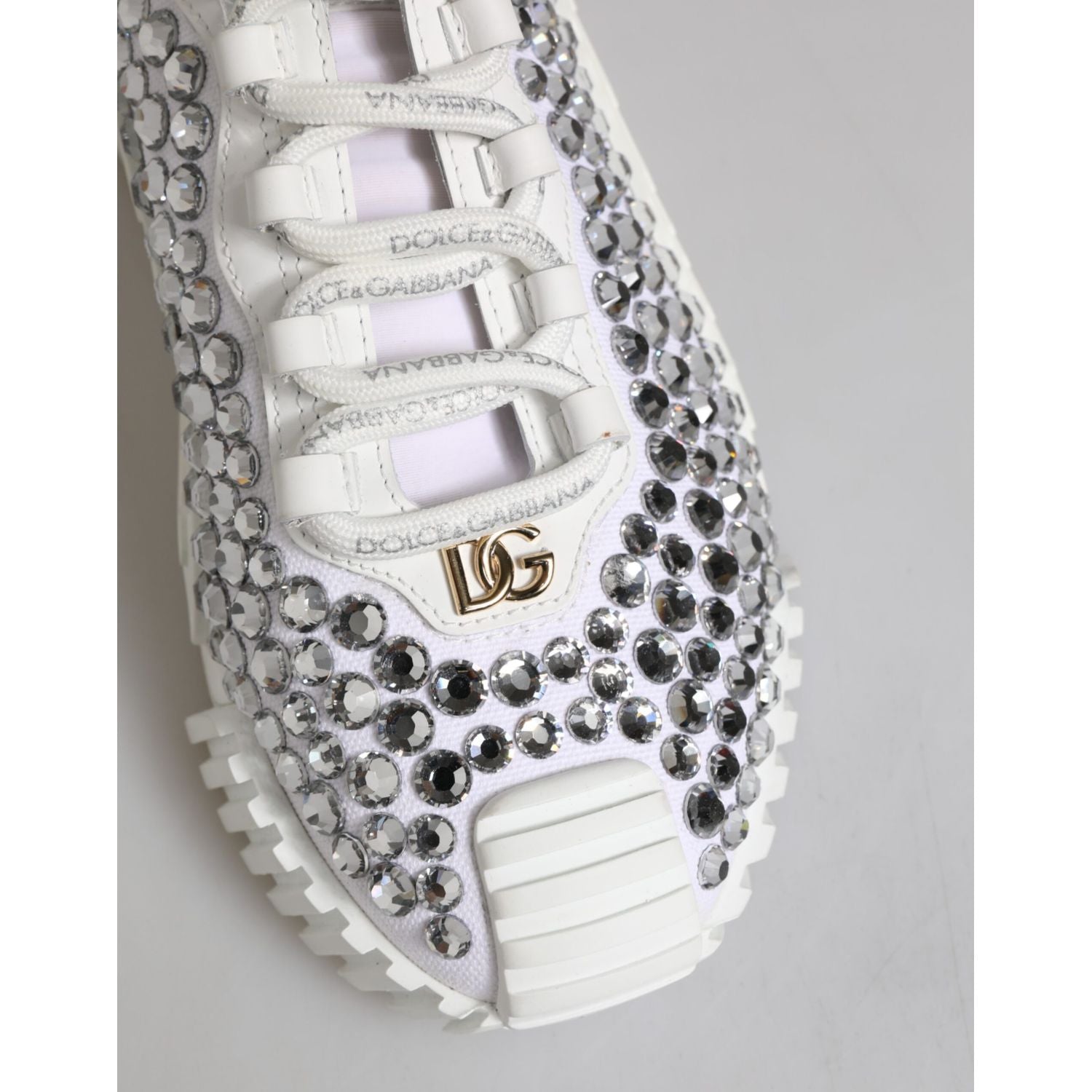 Dolce & Gabbana White NS1 Canvas Leather Embellished Sneakers Shoes
