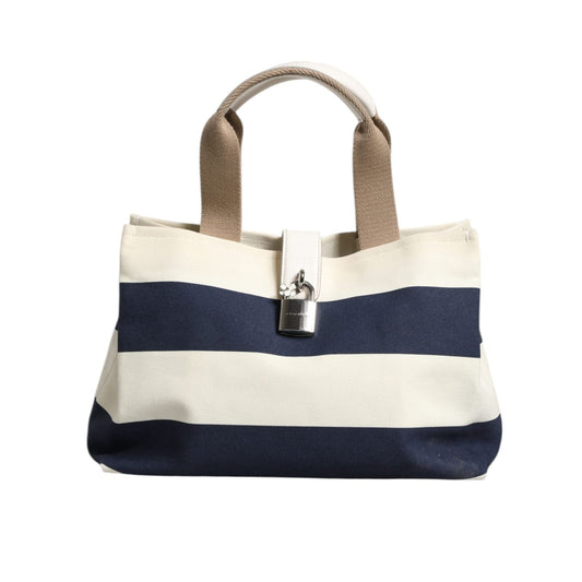 Dolce & Gabbana White Navy Striped Canvas Top Handle Tote Tote Bag Dolce & Gabbana