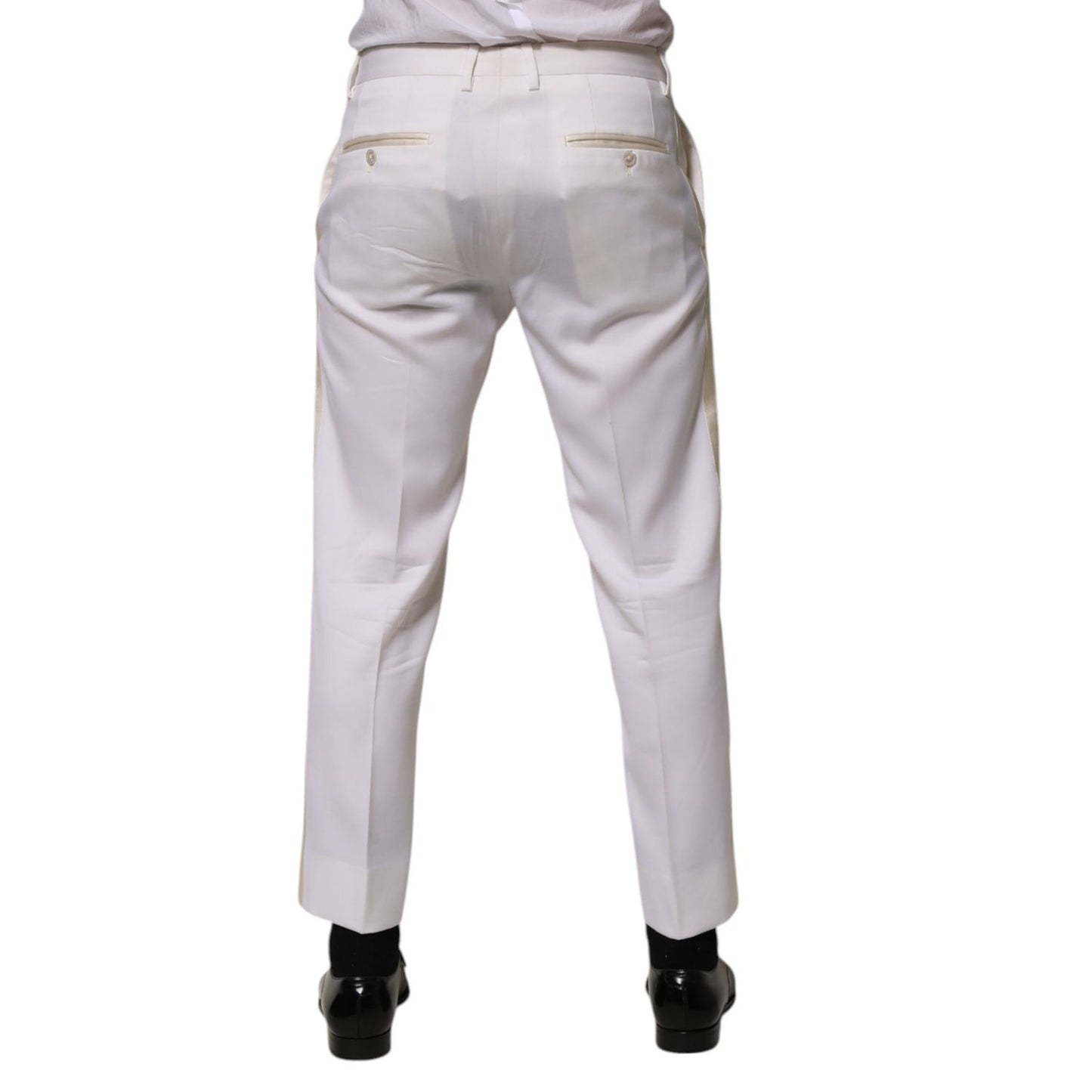Dolce & Gabbana White Polyester Tapered Formal Trouser Pants