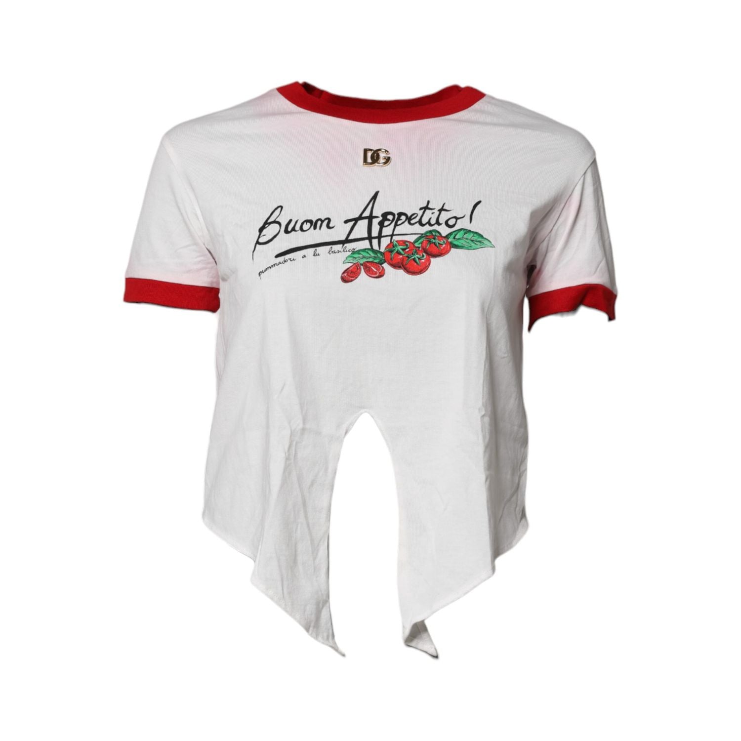 Dolce & Gabbana White Printed Round Neck Cropped Top T-shirt