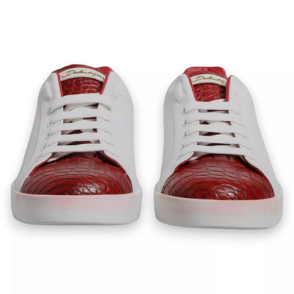 Dolce & Gabbana White Red Leather Logo Portofino Sneaker