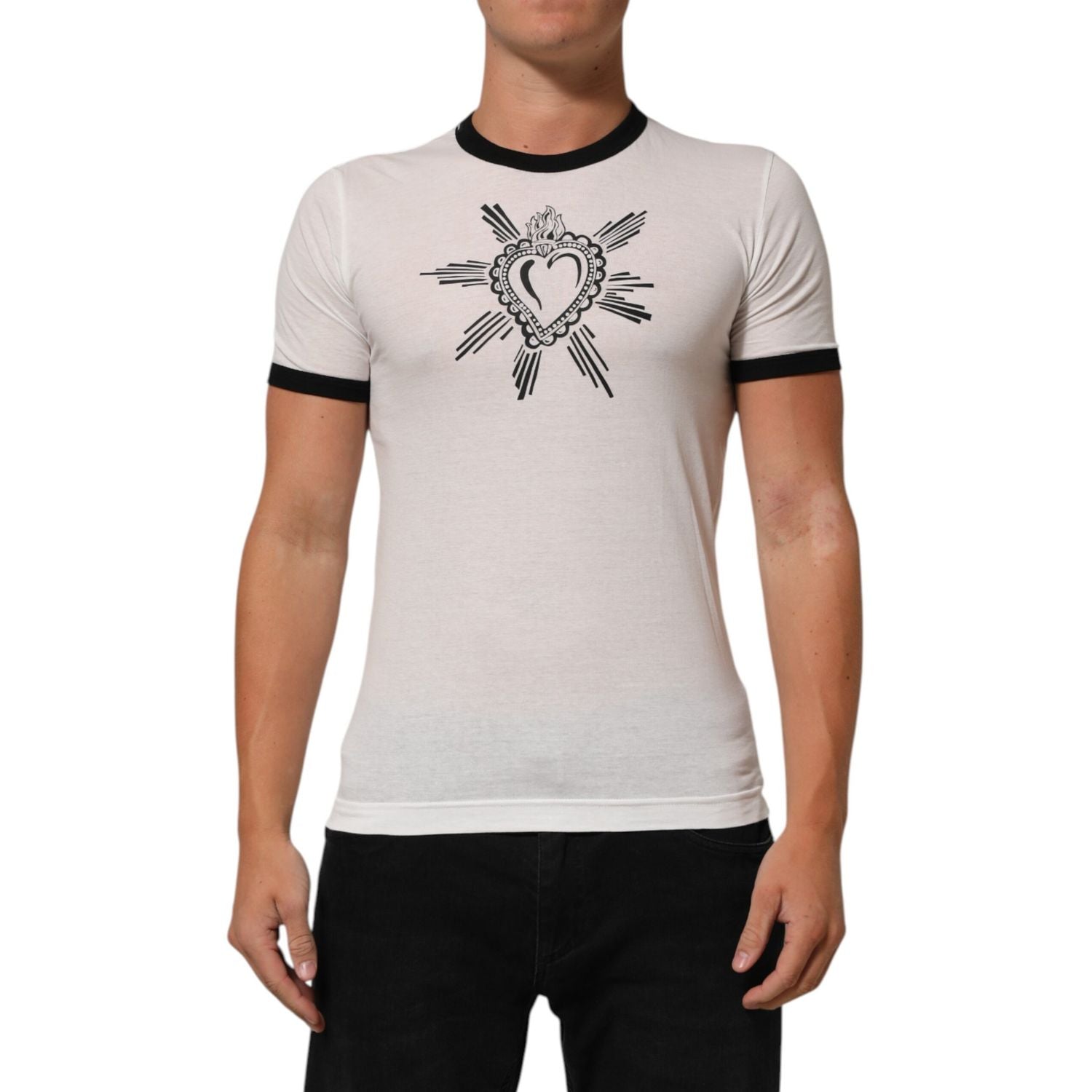 Dolce & Gabbana White Sacred Heart Cotton Crew Neck T-shirt
